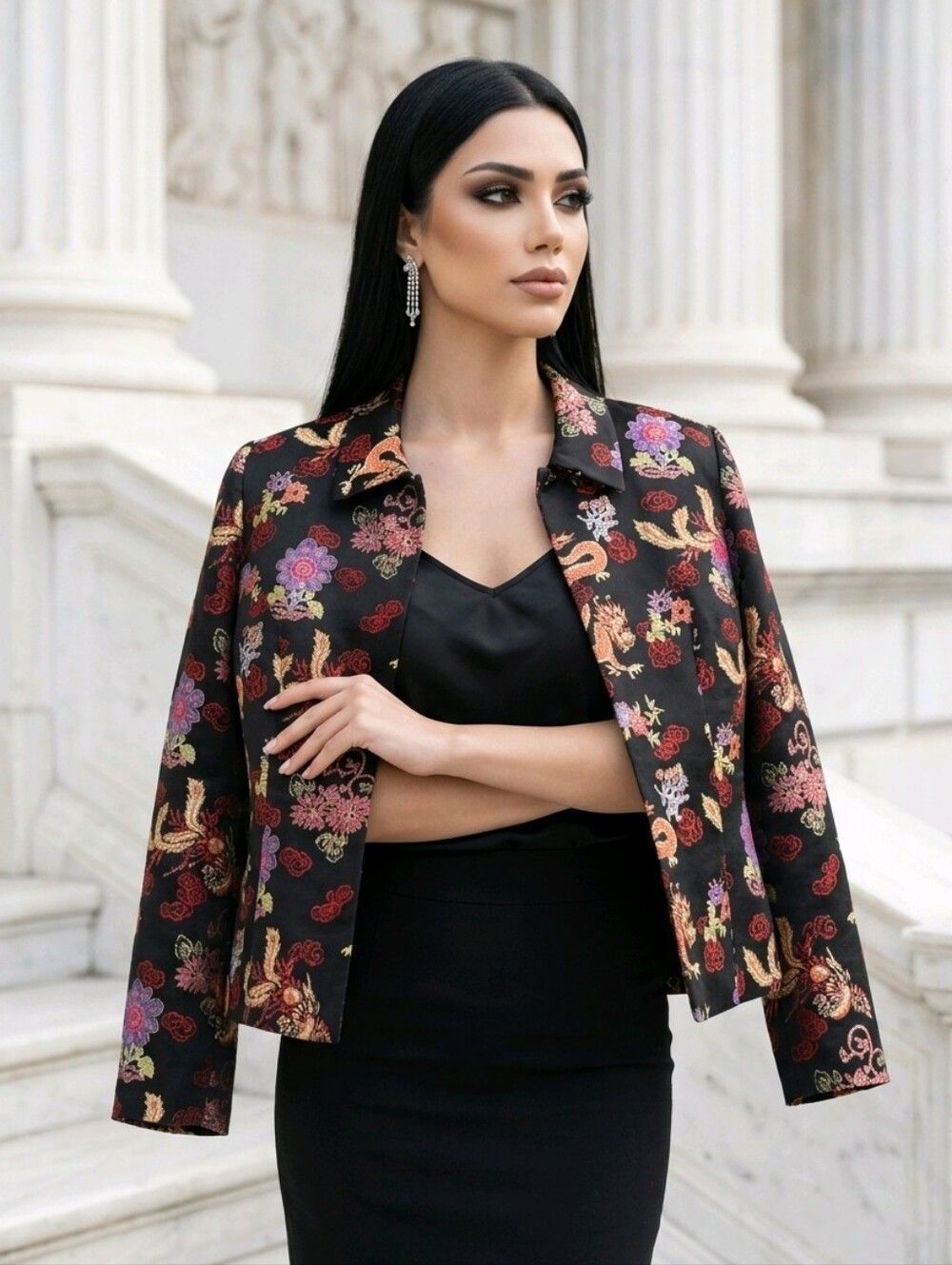Vintage Maggy L 100% Silk Asian Themed Blazer